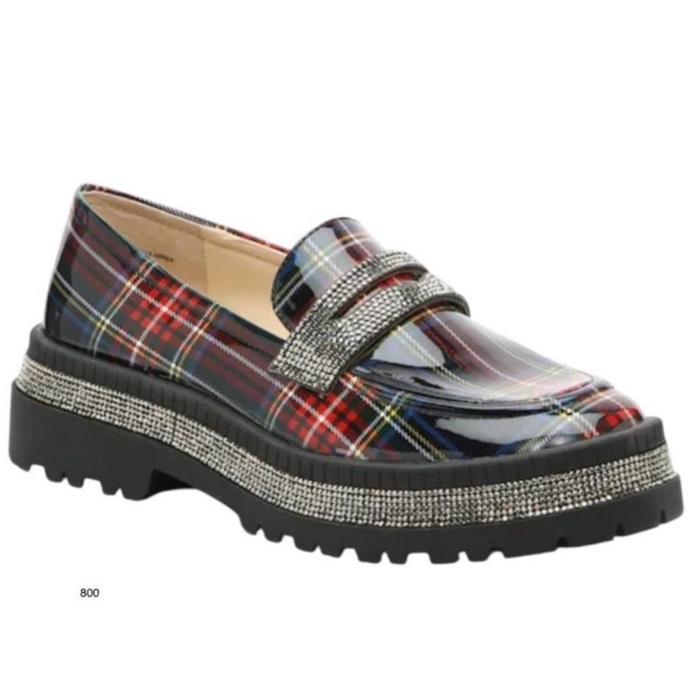 Jessica Simpson Everlynn Plaid Chunky Bling Loafers NWOT 8.5